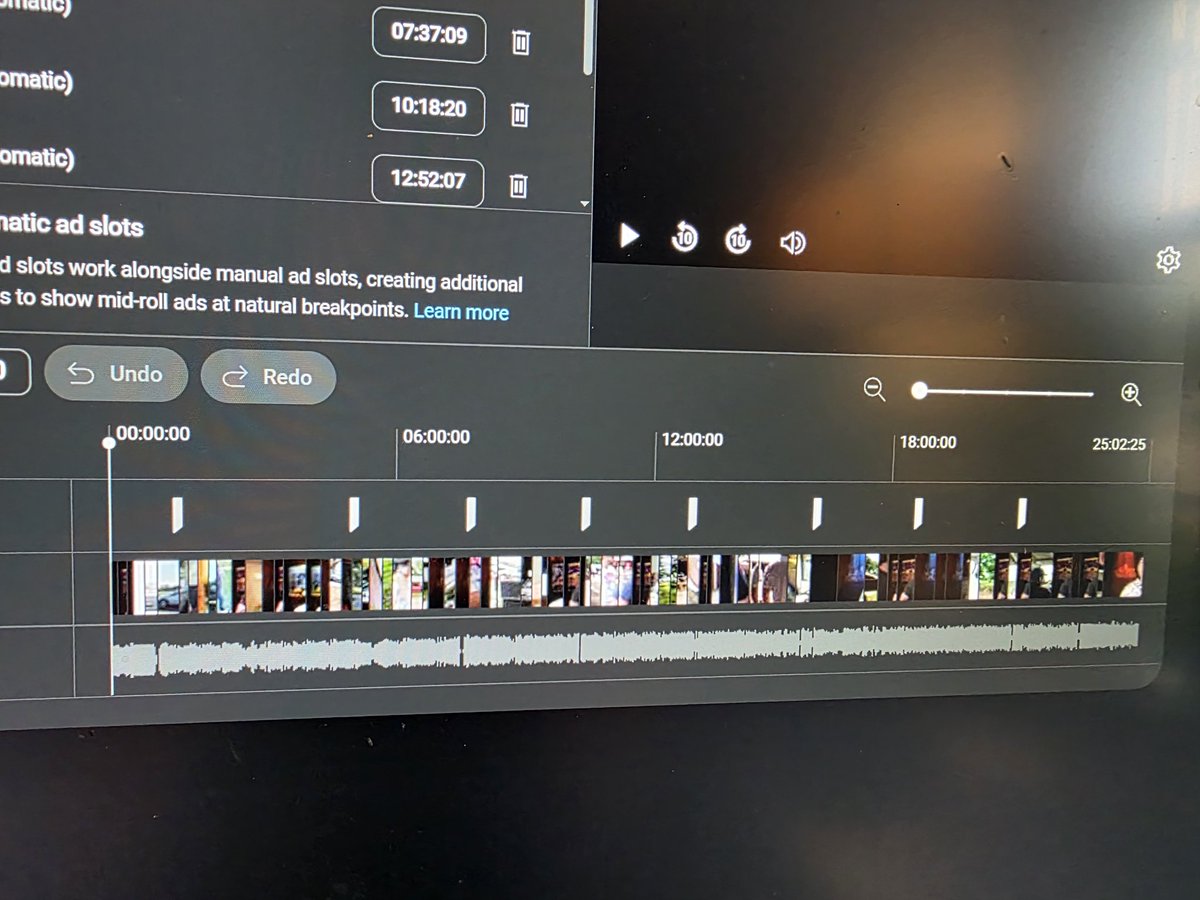 This is insane. This is the default ad placement youtube does. An ad every 3 minutes on the new episode. No way I would do this to yall. Luckily I can change it and I took out like half.
