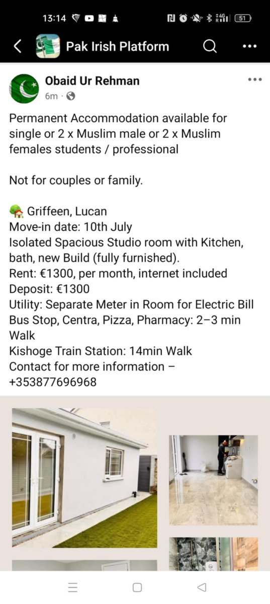 BligheDerek's tweet photo. Muslim only Studio apartment for rent in Lucan, suit 2 male or 2 female.
Contact 087 7696968 https://t.co/osLcdyFmBb