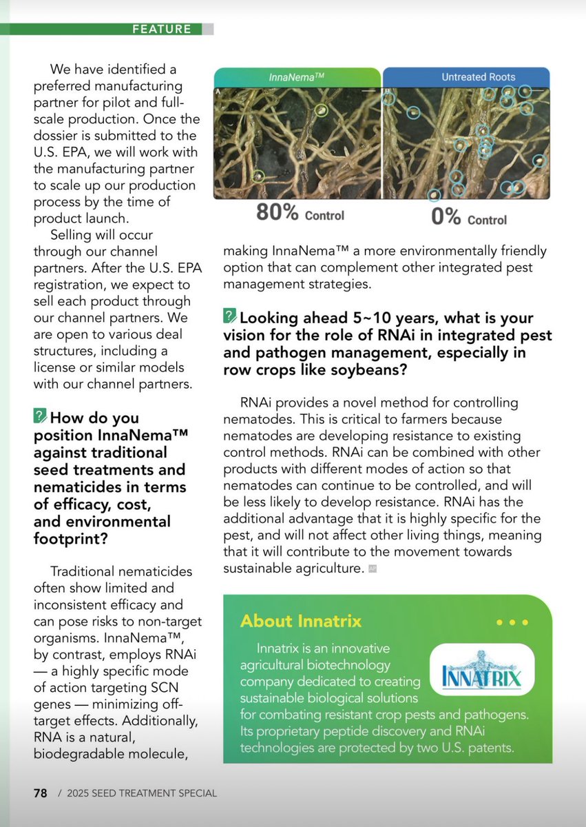 It’s been so great working at Innatrix on RNAi biologicals that target critical genes in SCN. Have a read about our technology!