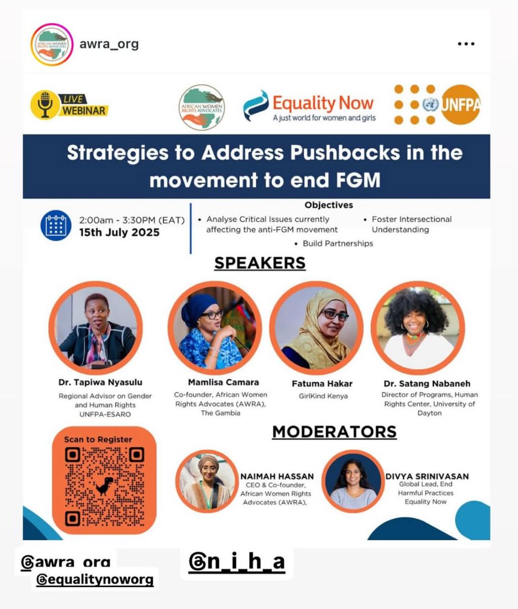 Strategies to Addressing Push backs in the movement to #EndFGM

Join us in this timely conversation.

✍️: us06web.zoom.us/webinar/regist…