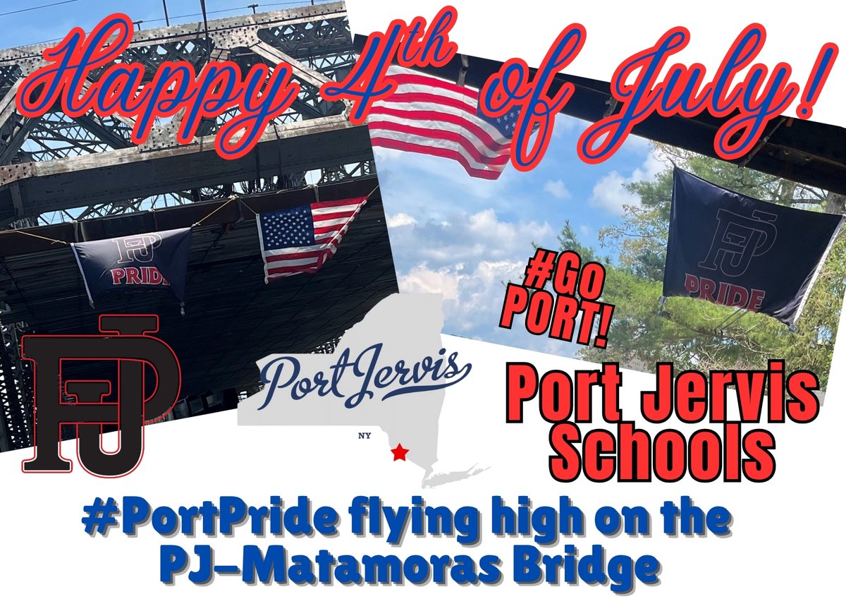 pjschools's tweet image. Happy 4th PJ! We're so proud that our flag is flying high with #PJPride on the PJ-Matamoras Bridge. Enjoy the holiday and be safe! #GoPORT!