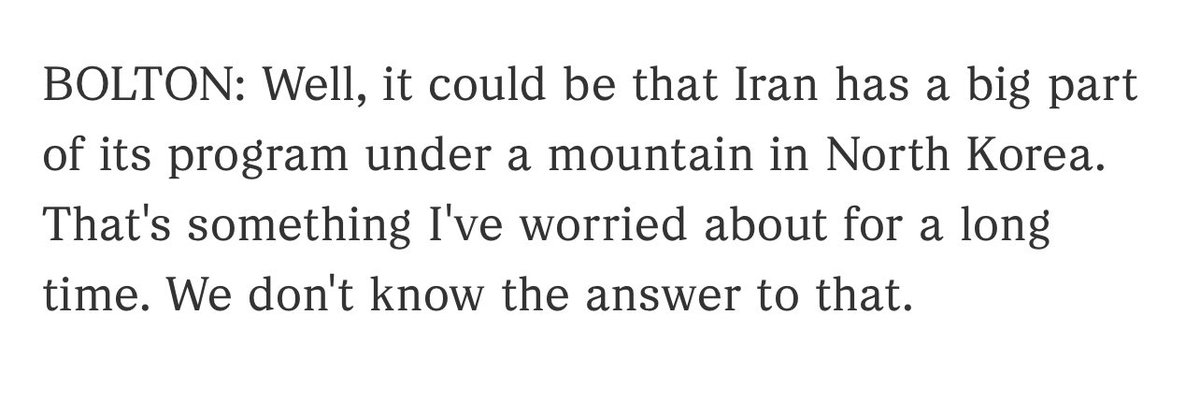 What intelligence led John Bolton to conclude that part of Iran’s enrichment program might be hidden under a mountain in North Korea