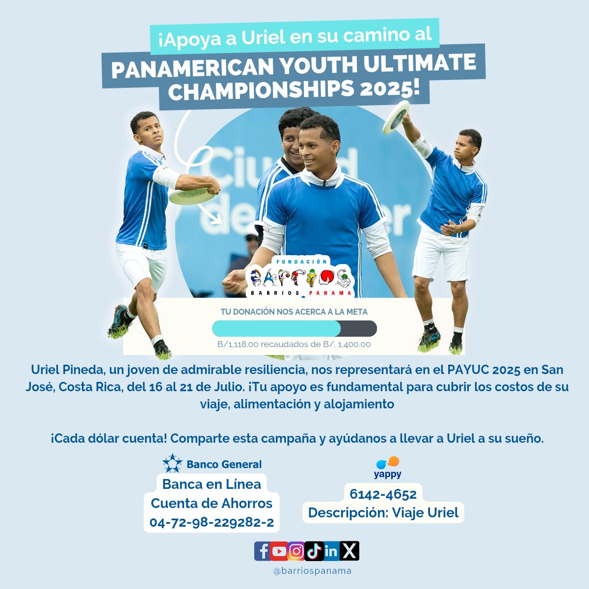¡Cada dólar cuenta para que este sueño cruce fronteras!
#Panamá #JuntosSomosMásFuertes #Repost #donations