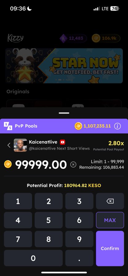 Kizzy Mobile maximum stake is now
99999 MON per stake.

Either they trying to make us go bankrupt or make us f..ing rich.