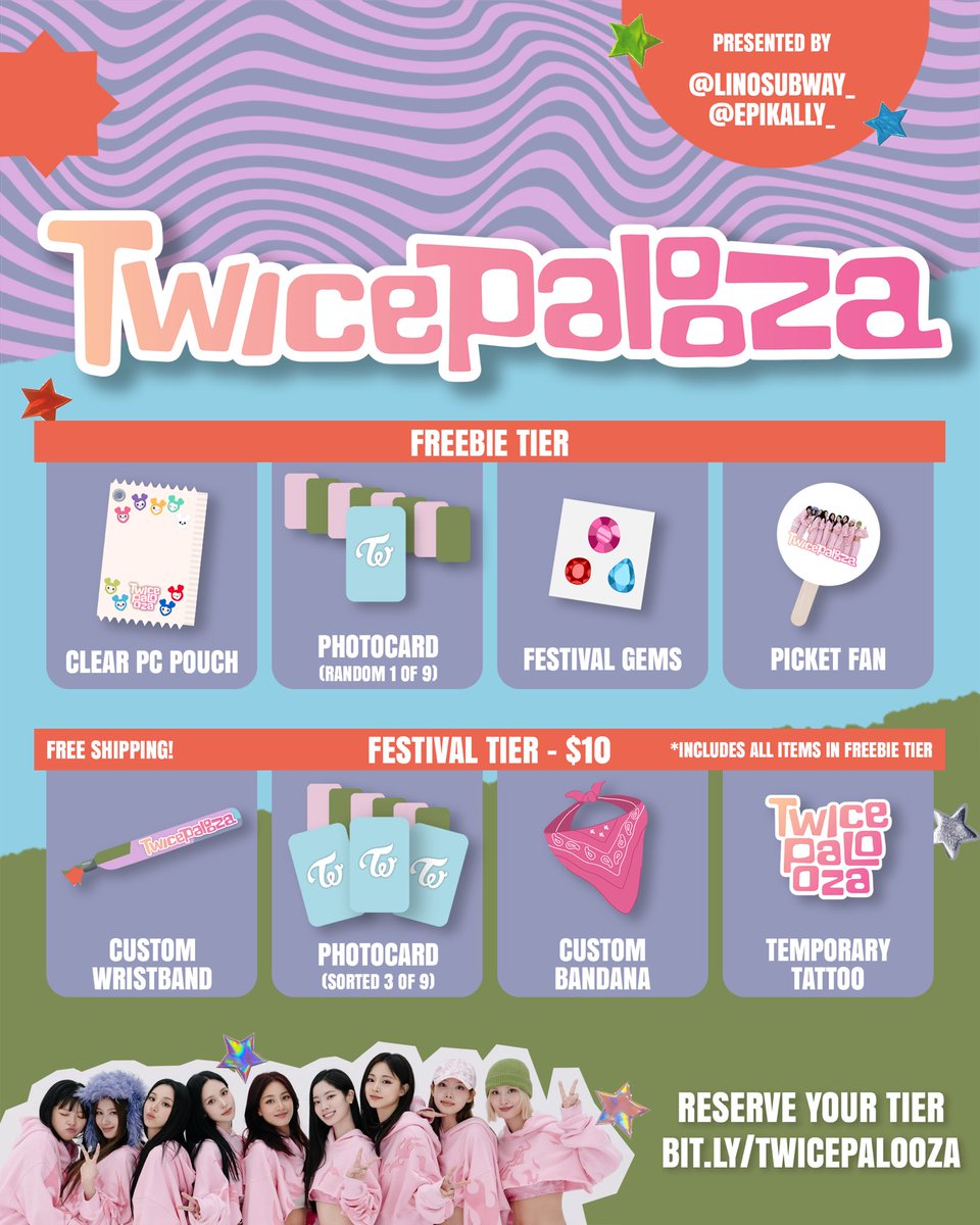 epikally_'s tweet image. ‧₊˚☆ TWICEpalooza ☆˚₊‧
📍 Kpop Nara Chicago
🗓 July 30-31, 2-6pm
Get festival-ready & celebrate @JYPETWICE headlining Lollapalooza at our free fan event in Chicago. Freebies, vendors, raffles & more! Shipping incl w/ festival tier.
More info at bit.ly/twicepalooza