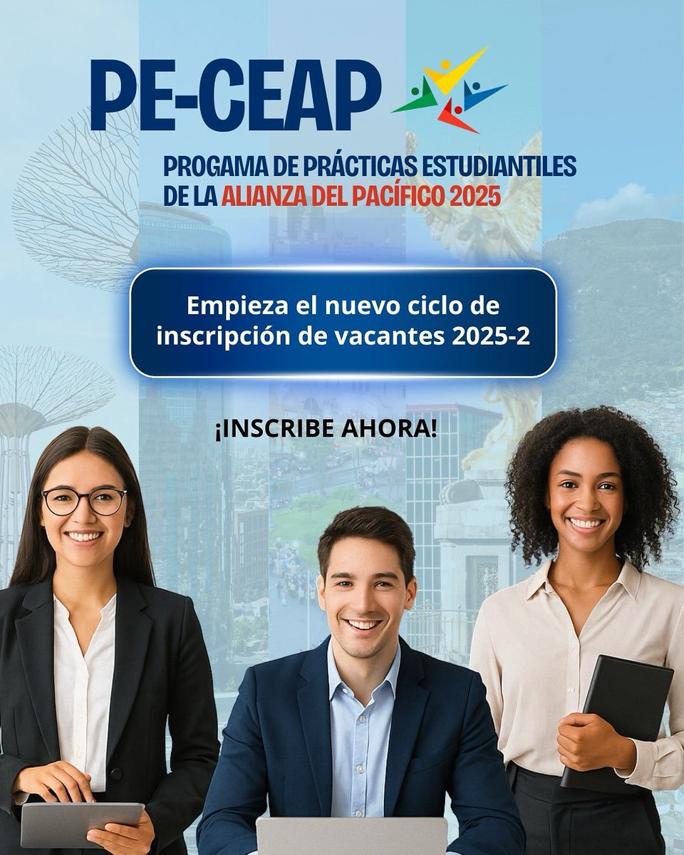 ANDI (@andi_colombia) on Twitter photo ¡Conoce el Programa de Prácticas Estudiantiles de la Alianza del Pacífico - #PrácticasCEAP! 🌎✨
Conecta con talento joven de 🇨🇴🇲🇽🇨🇱🇵🇪🇸🇬 y fortalece la internacionalización de tu empresa.
👉 ¿Quieres ser parte? Escribe a agracia@andi.com.co
#InternacionalANDI ¡Conoce el Programa de Prácticas Estudiantiles de la Alianza del Pacífico - #PrácticasCEAP! 🌎✨
Conecta con talento joven de 🇨🇴🇲🇽🇨🇱🇵🇪🇸🇬 y fortalece la internacionalización de tu empresa.
👉 ¿Quieres ser parte? Escribe a agracia@andi.com.co
#InternacionalANDI