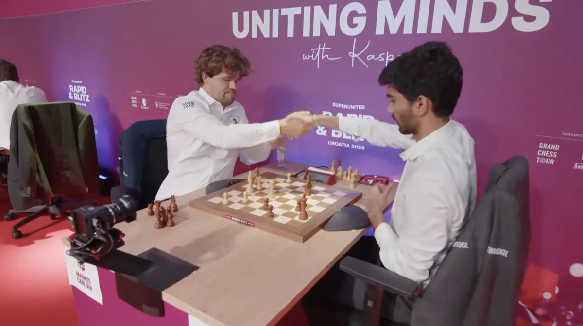 Gukesh WINNING STREAK CONTINUES - UNSTOPPABLE Gukesh Takes down Magnus Carlsen again 👏👏🇮🇳 This is the Indian World Champion's 5th win in a row in Zagreb! #gukesh #magnus