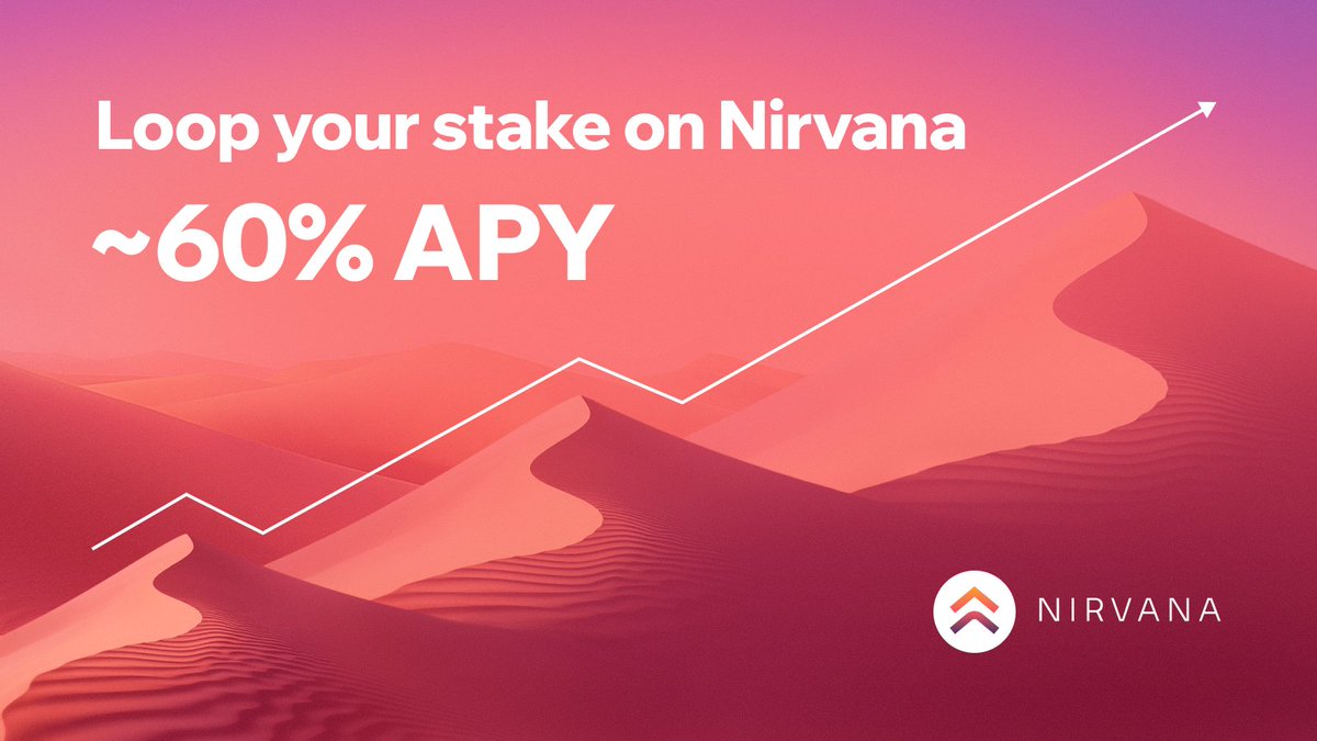 In Nirvana, you can earn ~60% APY on your tokens with zero liquidation risk.

Real, organic yield from protocol activity with ANA. 

And through a powerful, non-liquidatable looping mechanism, that yield can scale to ~60% APY.

As the Nirvana ecosystem grows, so does ANA’s value