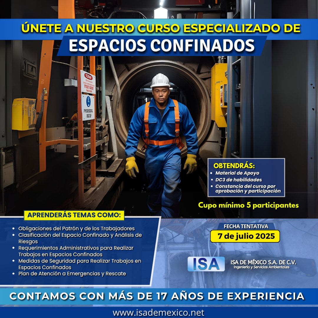 ISAdeMx's tweet photo. 🔒Eleva tus estándares de seguridad y eficiencia en ambientes desafiantes con nuestro curso de Trabajo en Espacios Confinados 

#espaciosconfinados #NOMSTPS #ingenieria #EPP #equipodeproteccionpersonal #cursosonline #qro #capacitaciónlaboral #queretaro https://t.co/5wXmu8MOfN