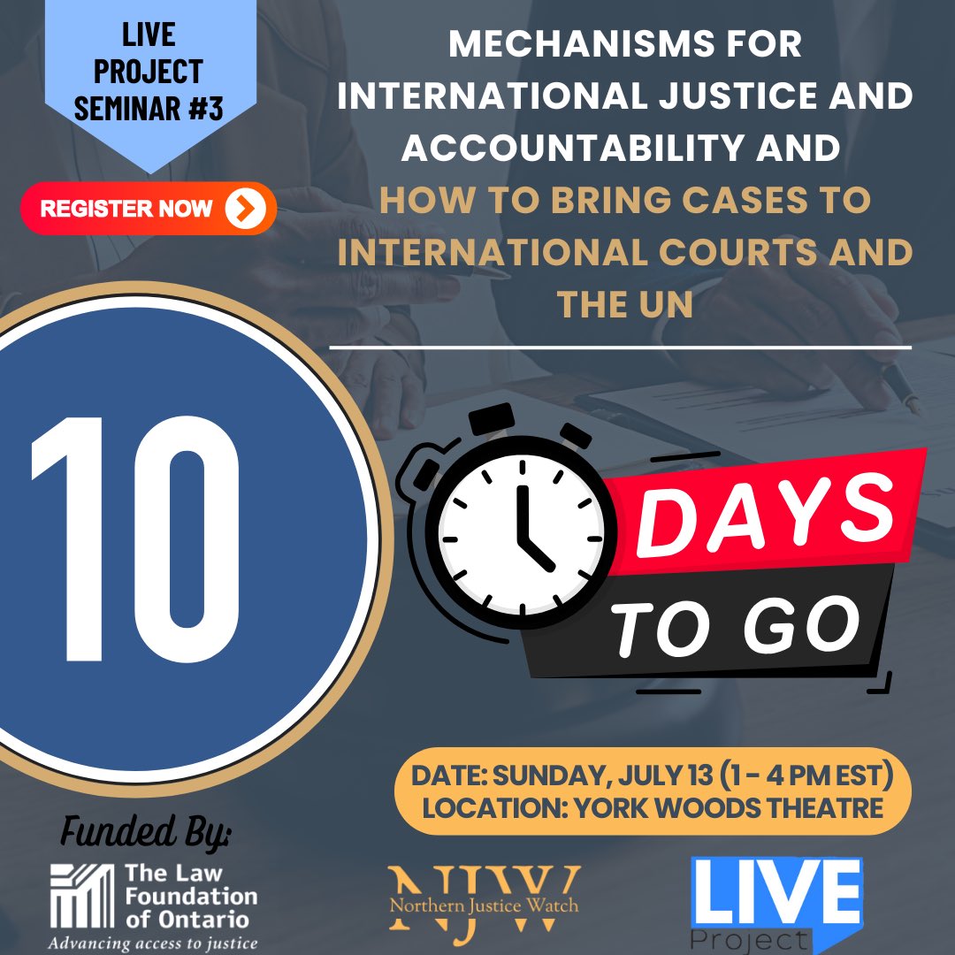 NJusticeWatch's tweet image. 10 days left to go before LIVE Project’s FREE seminar #3 taking place on Sunday, July 13 at York Woods Theatre!
Register now: eventbrite.ca/e/live-project…
#accesstojustice #legalontario #hazara #hizmet #tigrayan #uyghurs #yazidi #hizmetmovement #lawfoundationofontario…