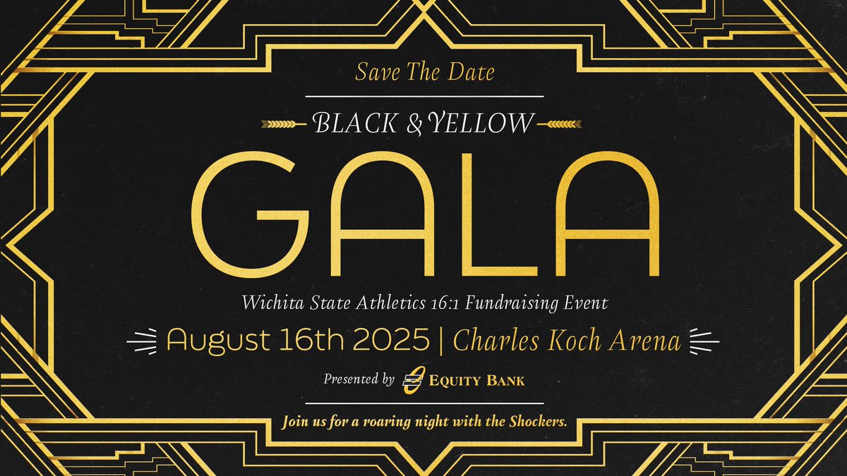 GoShockersWBB's tweet image. Join us at the 3rd Annual Black & Yellow Gala for a Roaring 20s-themed dinner and auction that will help support Wichita State Athletics and our team!
🗓️ Saturday, Aug. 16
📍 Charles Koch Arena
🎟️ linktr.ee/goshockerswbb