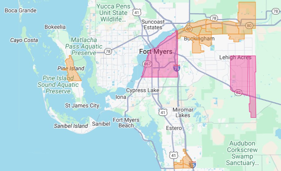 LCMCD will be providing treatments by truck (areas in orange) and by air (areas in pink) this evening 7/3/2025. For more information: lcmcd.com/treatment-sche…