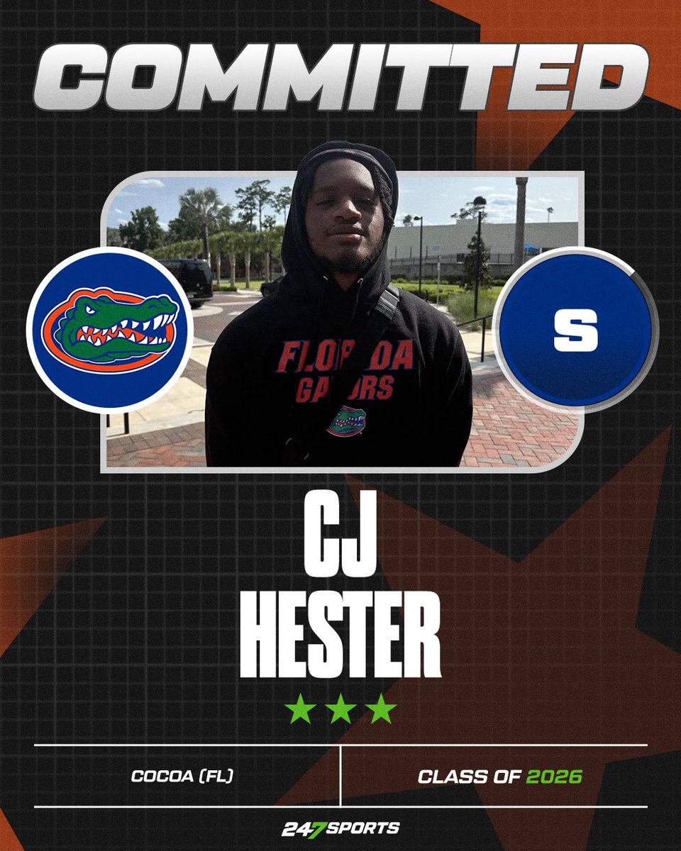 BREAKING: 2026 DB CJ Hester has committed to #Florida

Hester plays at Cocoa High School in Cocoa, Florida.

He chose the Gators over Georgia, Auburn, Syracuse and more.

Story: 247sports.com/college/florid…
