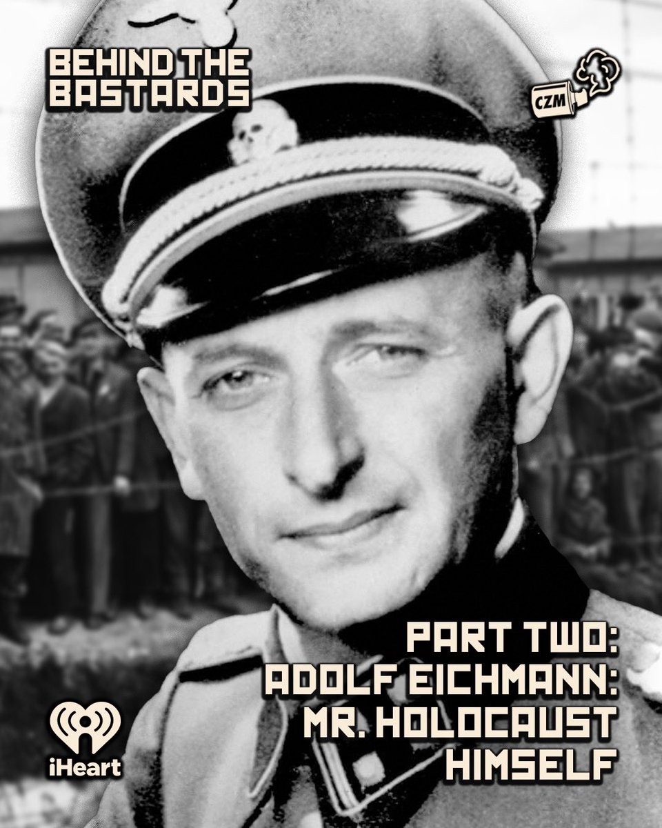 New <a href="/bastardspod/">Behind The Bastards</a> 

Robert tells Joe about Eichmann's entrance to the Nazi Party and his time as a concentration camp intern during the start of the Third Reich.

<a href="/IwriteOK/">Robert Evans (The Only Robert Evans)</a> <a href="/JoeKassabian/">Joe Kassabian</a> <a href="/why_sophie_why/">Sophie Rae Lichterman</a> 

iheart.com/podcast/105-be…