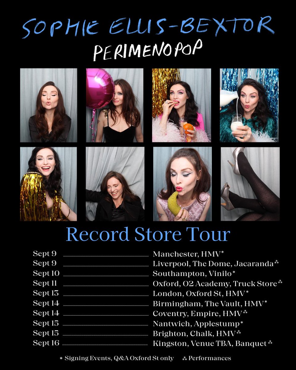 ‘Perimenopop’ is coming to a record store near you - and so am I! 💃 I’ll be visiting your local record store this September to do some signing and some singing. Tickets are on sale now here sophieellisbextor.lnk.to/RecordStoreTour 🩷