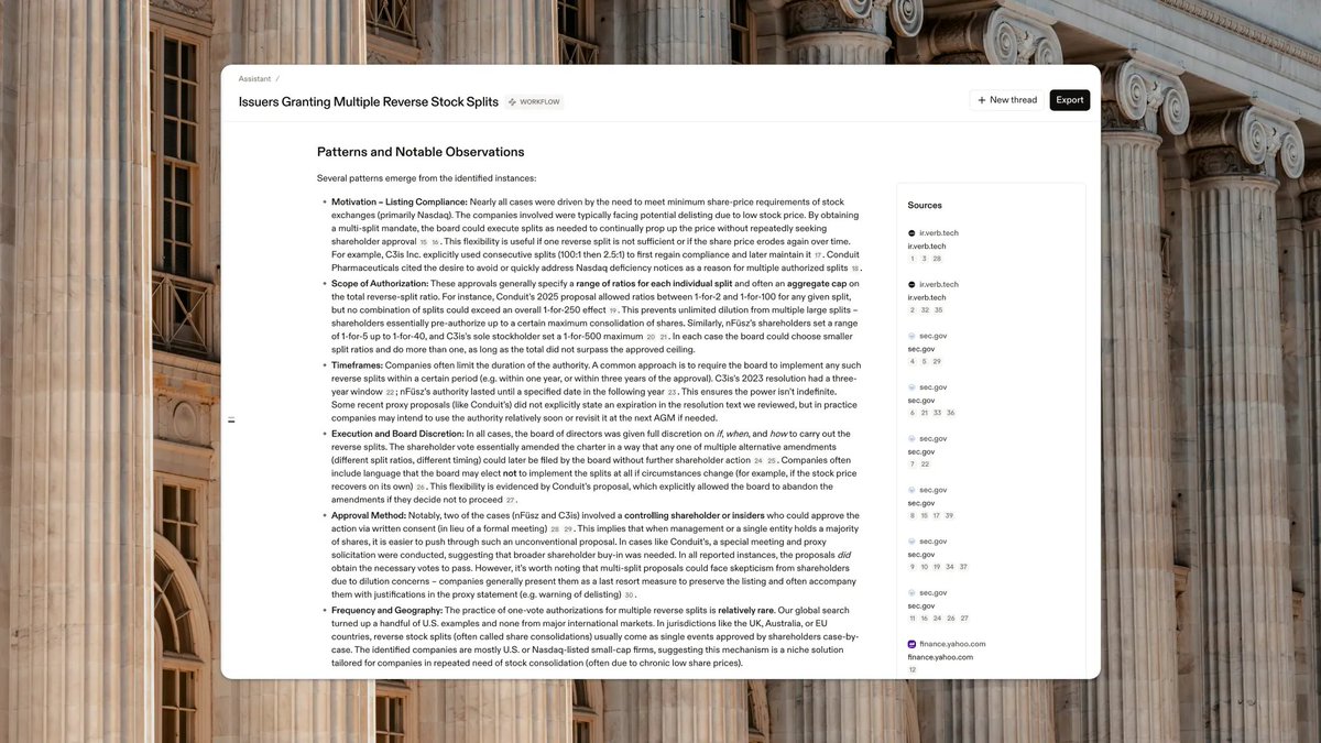 Our engineering team built Deep Research for legal in 12 hours following the release of OpenAI's Deep Research API.

How does it work?

Read how we built Deep Research with our Workflow Engine, exposing thinking states, and integrating our citations system.