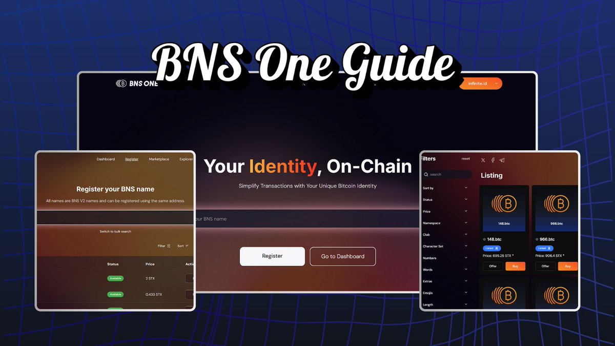 1/ BNS One is the ultimate platform for managing, registering &amp; trading BNS names.

Register, renew, trade, update zonefiles &amp; receive offers - all in one place. Full control of your .btc &amp; BNS assets!

Your guide to BNS One brought to you as part of the #UseSTX campaign. 🟧 🧵