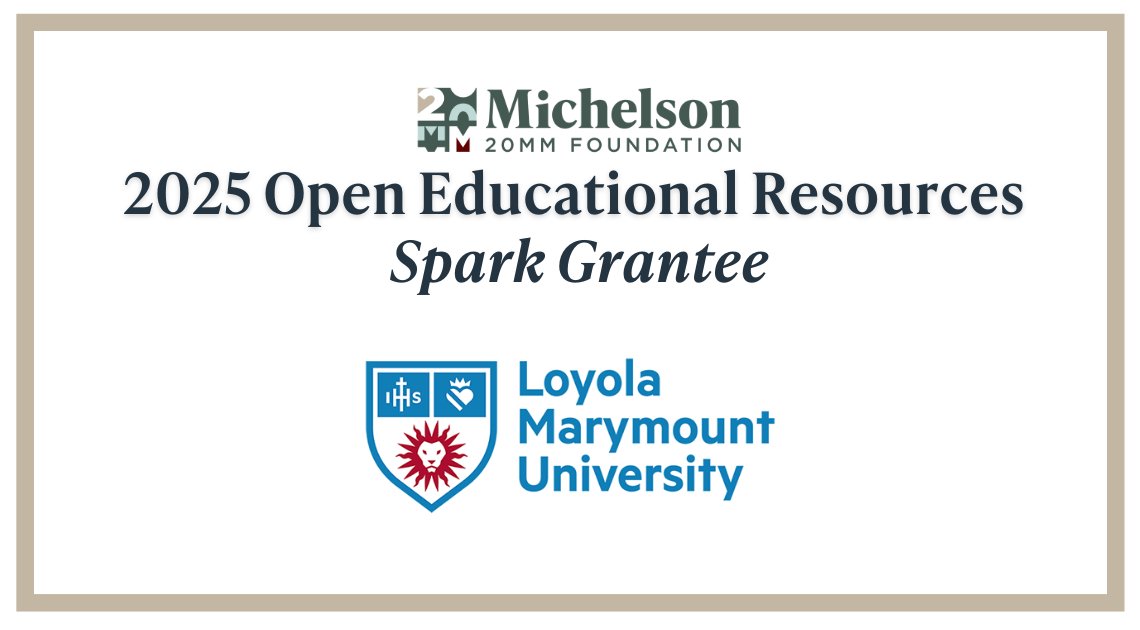 Michelson20MM's tweet image. @LoyolaMarymount&apos;s new #OER Toolkit empowers California faculty and students to promote open resources, boost adoption, and expand access. It is supported by a 2025 Michelson #SparkGrant! 

Learn more: 20mm.org/news/a-boost-f…