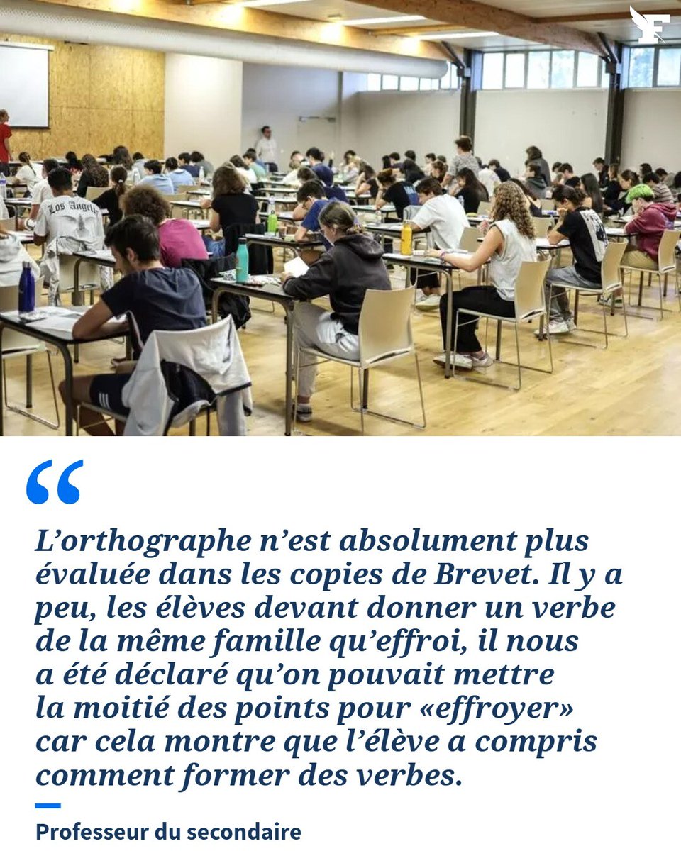 Le_Figaro's tweet photo. Les professeurs sont sidérés face à la baisse des exigences au brevet et au bac. →https://t.co/C1JCpRG9rh https://t.co/7cIaJU2hSc