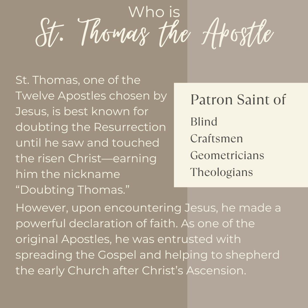 FullnessOfTruth's tweet photo. Today we celebrate the Feast of St. Thomas the Apostle—best known for his moment of doubt and his powerful confession of faith: “My Lord and my God!” May his journey from doubt to belief inspire us to seek truth and trust in the risen Christ. 

St. Thomas, pray for us! https://t.co/EJwInnZw4J