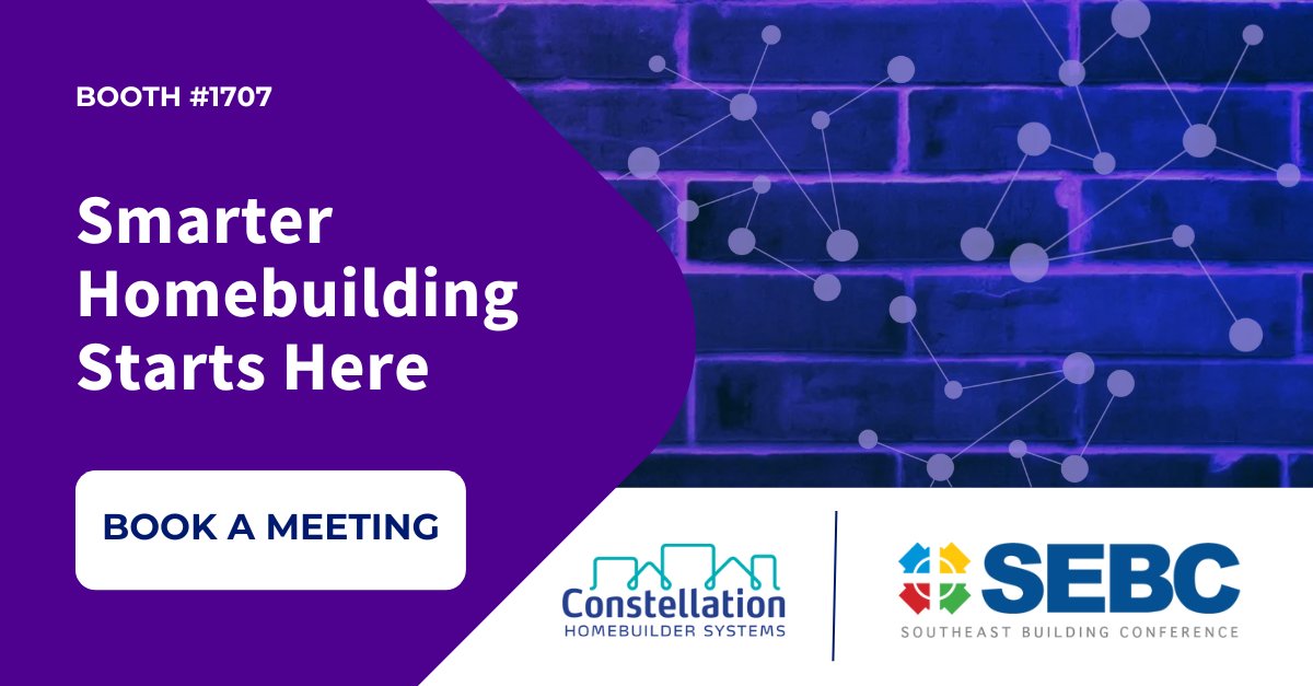 Heading to Southeast Building Conference (SEBC) 2025? Let’s connect!
 
Join Constellation HomeBuilder Systems at SEBC 2025 in Kissimmee, FL on July 24–25 at Booth #1707.
 
🎟️ Book a meeting and claim your FREE SEBC pass — go.constellationhb.com/SEBC-2025-LP.h…
 
#SEBC2025 #Homebuilding