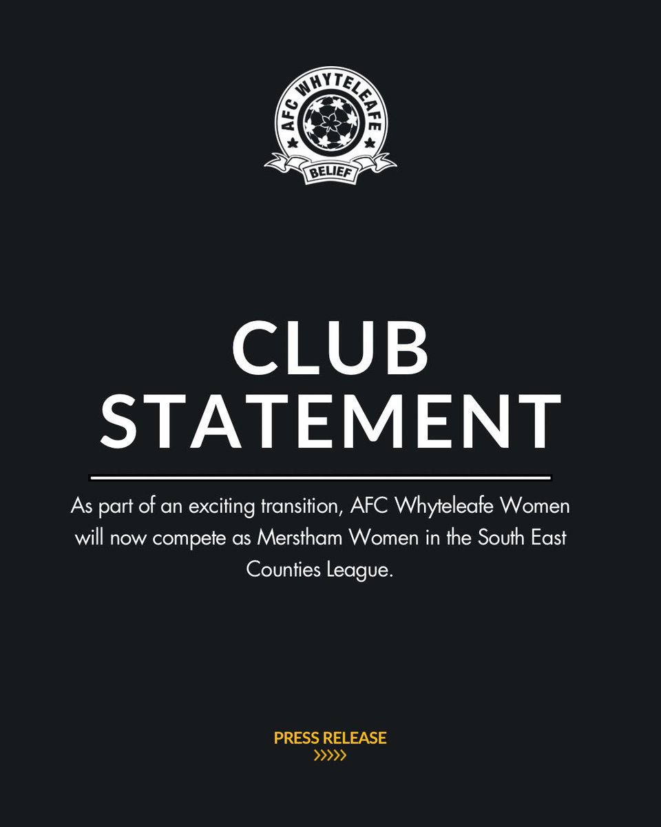 AFC Whyteleafe Women Announce Club Restructure.

Press Release: mersthamfc.com/mersthamwomen

<a href="/MersthamFC1892/">Merstham FC (Official)</a>