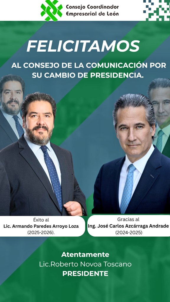 Felicitamos al Consejo de la comunicación por su cambio de presidencia. Gracias al Ing. José Carlos Andrade  (2024-2025) y éxito al Lic. Armando Parados Arroyo Loza (2025-2026) 

@consejocc

#empresasTrabjandoxti