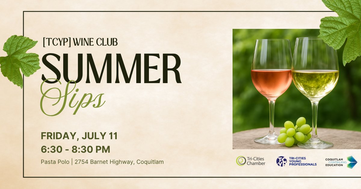 Sip, socialise, and soak up the season at Summer Sips with the TCYP Wine Club 🍷☀️

Taste crisp whites &amp; rosés, mingle with fellow wine lovers, and compete (or just sip!) your way through a fun summer evening.

📅 July 11 | 6:30–8:30PM
📍 Pasta Polo
🎫 bit.ly/403wbUa