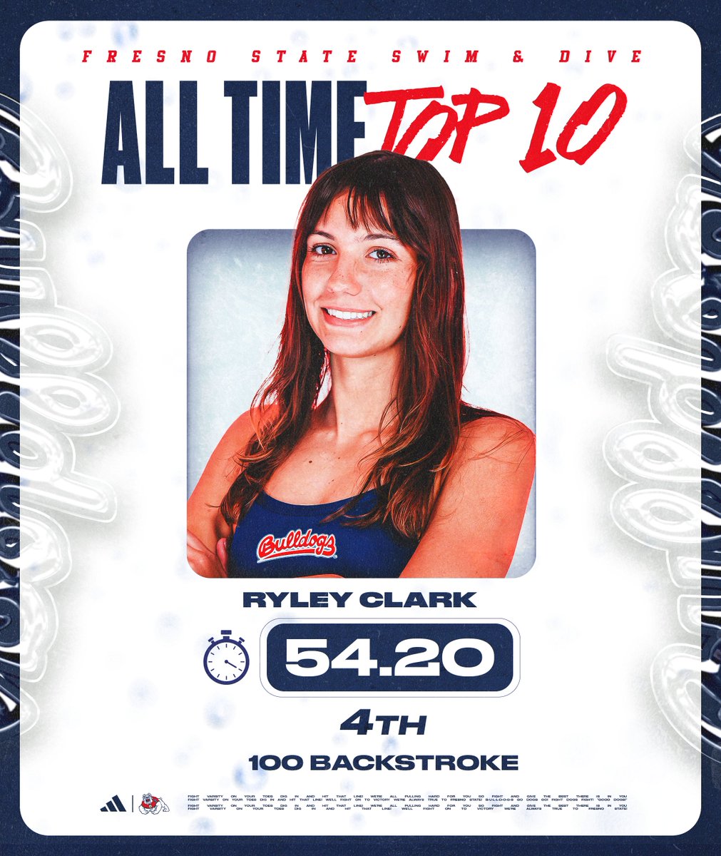 FresnoStateSwim's tweet image. Left an imprint on her debut season 🐾
Ryley Clark claims three spots in the programs all-time top 10 ‼️