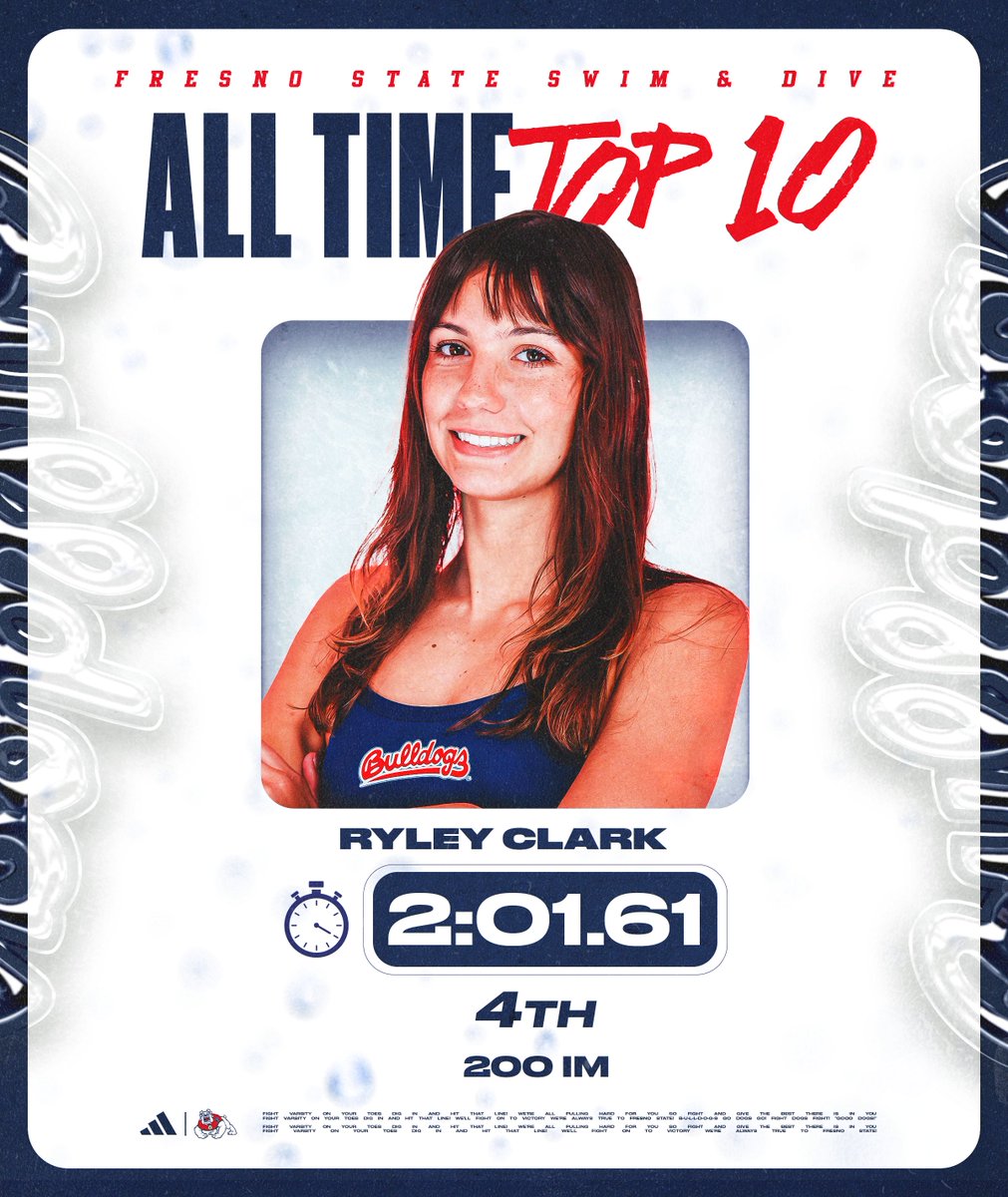 FresnoStateSwim's tweet image. Left an imprint on her debut season 🐾
Ryley Clark claims three spots in the programs all-time top 10 ‼️