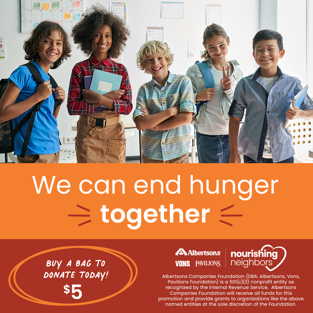 LAFoodBank's tweet image. 🛒 Help feed local families this summer! Now through July 6, buy a $5 Summer Hunger Bag at checkout at Albertsons, Vons, or Pavilions. Your donation supports food banks like the LA Regional Food Bank and helps fill the gap for kids missing school meals. 💛🙌