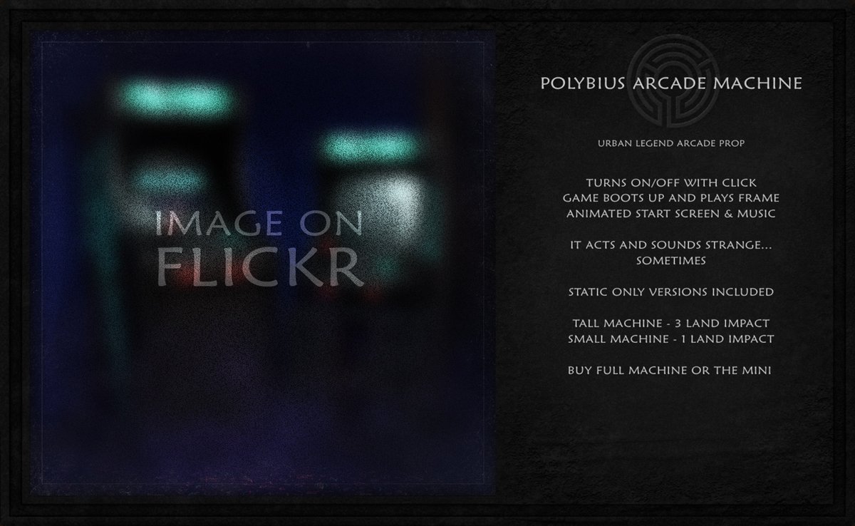 SLStatic's tweet photo. You've been to the arcade many times, but you've never seen this machine before. Where did it come from? Tucked in an unnaturally dark corner, the low hum of the game calls for you to play...
New @ Anthem! #secondlife

Flickr: https://t.co/CMPczcvjPg
Taxi: https://t.co/4KfqLj5JM8 https://t.co/mvR3BhqiS8