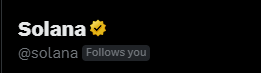 Truly honored to get a follow from <a href="/solana/">Solana</a>  😍

Feels like I just got knighted into the Solana fam ⚔️⚡