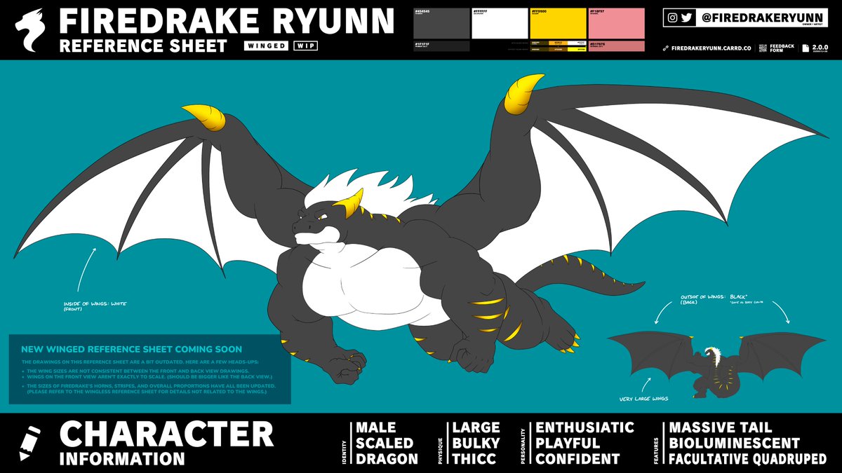 FiredrakeRyunn's tweet image. Firedrake Ryunn | Reference Sheets
Version 2.0.0
Bigger and better than ever! ๐ช๐
๐ New face shape and better proportions!
๐ Bigger tail, stripes, mane!
๐ Tons of smaller improvements and fixes!
๐ firedrakeryunn.carrd.co
๐ท๏ธ #furry #furryoc #furryart