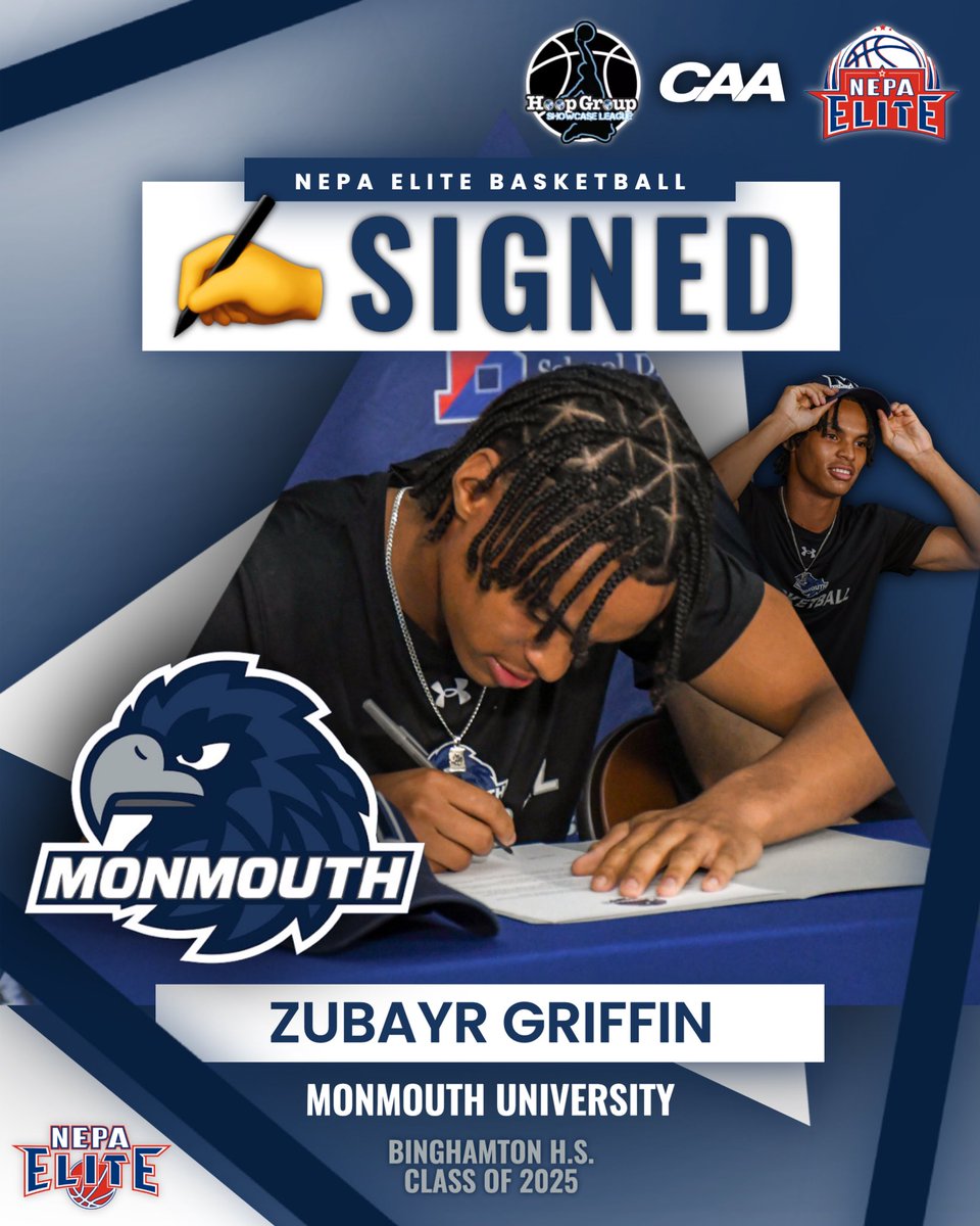 NEPA Elite Basketball (@nepa_elite) on Twitter photo 🖊️ IT’S OFFICIAL — NEPA Elite alum @ZubayrGriffin ‘25 has signed with <a href="/MonmouthBBall/">Monmouth Basketball</a> (CAA)!
The Binghamton H.S. star led his team to a NY state title this year and earned MVP honors. Huge congrats to Zu on the next chapter!
#BeELITE 🤝 <a href="/HGSL_HoopGroup/">HGSL</a> 🖊️ IT’S OFFICIAL — NEPA Elite alum @ZubayrGriffin ‘25 has signed with <a href="/MonmouthBBall/">Monmouth Basketball</a> (CAA)!
The Binghamton H.S. star led his team to a NY state title this year and earned MVP honors. Huge congrats to Zu on the next chapter!
#BeELITE 🤝 <a href="/HGSL_HoopGroup/">HGSL</a>