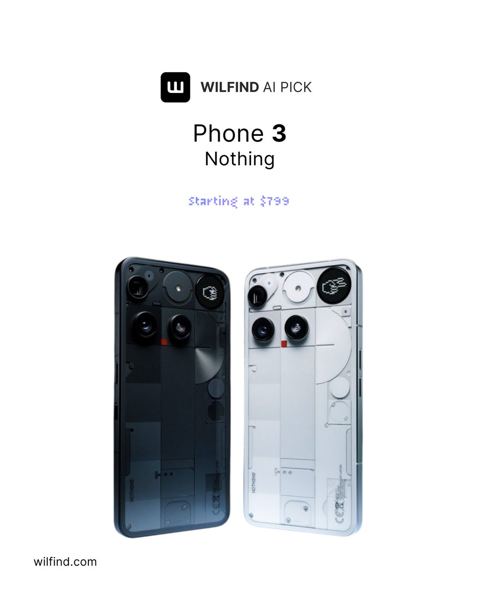 wilfind_'s tweet photo. Wilfind AI Pick — Nothing Phone (3)

📸 Triple camera: 50 MP ultra-wide, main, and telephoto
🖥️ AMOLED display with Gorilla® Glass 7i — 1.07 billion colors, 4,500 nits, 120 Hz adaptive refresh
🎥 4K Ultra XDR video at 60 FPS for stunning clarity
🔋 65W fast charging — 1 to 50 % in under 20 minutes

#Wilfind #NothingPhone3 #UltraHD #AMOLED