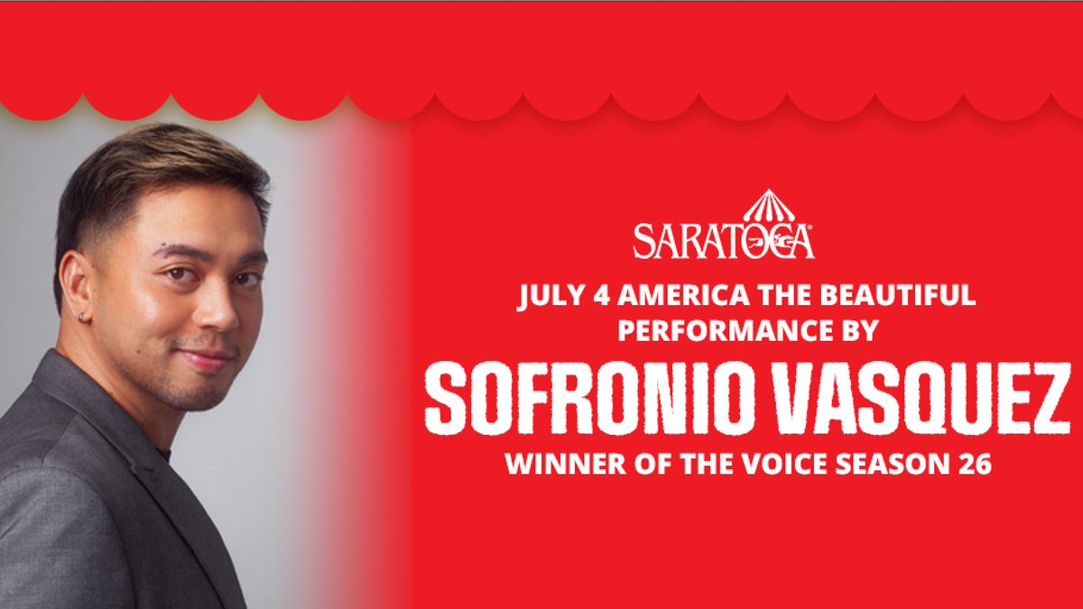 NYRA (🗽) (@thenyra) on Twitter photo Join us tomorrow at Saratoga for a special performance of “America the Beautiful” by The Voice Season 26 winner <a href="/sofroniovasquez/">Sofronio Vasquez</a>!
A large American flag will be displayed to celebrate Independence Day. 🇺🇸 Join us tomorrow at Saratoga for a special performance of “America the Beautiful” by The Voice Season 26 winner <a href="/sofroniovasquez/">Sofronio Vasquez</a>!
A large American flag will be displayed to celebrate Independence Day. 🇺🇸