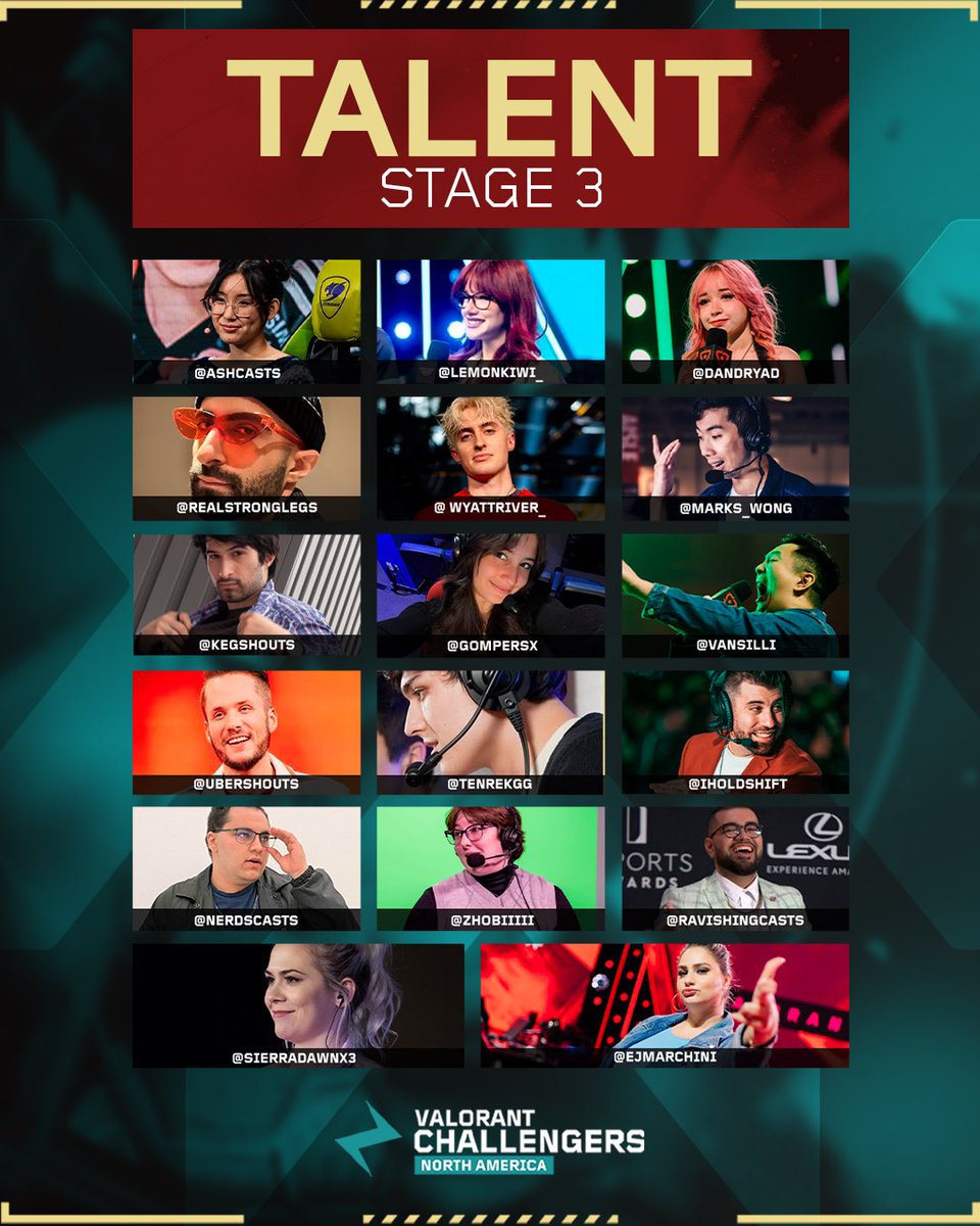 Your favorite voices are back! 🎙️

Here’s the talent lineup for Stage 3 of #ChallengersNA