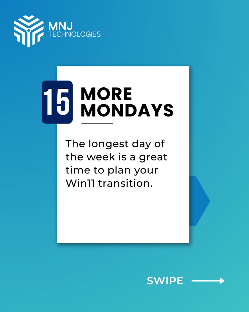 MNJTechnologies's tweet image. The countdown is real — October 14, 2025 marks the official end of support for Windows 10. That means no more security updates, patches, or technical support from Microsoft. 
 
MNJ is here to help make your transition seamless, secure, and on schedule.

#Windows10EoL #MNJTech