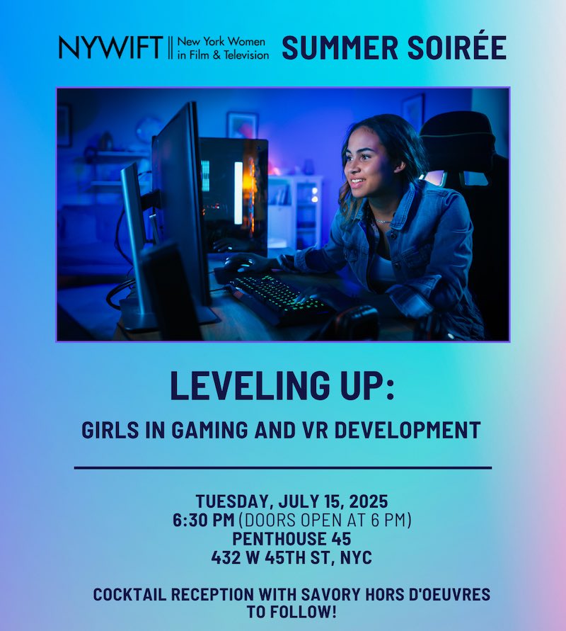 Chelsea Film Festival (@chelseafilm) on Twitter photo Save your spot for the <a href="/NYWIFT/">NY Women in Film & TV</a> Summer Soiree! Leveling Up: Girls in Gaming and VR Development on Tuesday, July 15 at 6:30 PM at glamorous Penthouse 45! Informative panel & cocktail reception with lite bites to follow. Use code Gamer20 for 20% off: bit.ly/400NTYm Save your spot for the <a href="/NYWIFT/">NY Women in Film & TV</a> Summer Soiree! Leveling Up: Girls in Gaming and VR Development on Tuesday, July 15 at 6:30 PM at glamorous Penthouse 45! Informative panel & cocktail reception with lite bites to follow. Use code Gamer20 for 20% off: bit.ly/400NTYm