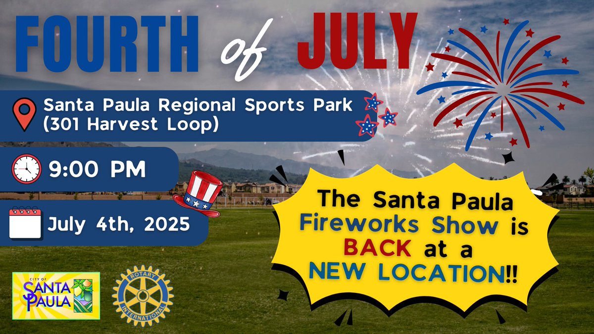 HVValleyExpress's tweet image. Celebrate the 4th of July at Santa Paula Creek Regional Sports Park at Harvest at Limoneira. Admission and parking are free. Enjoy live music, food trucks, face painting, inflatable jumpers, and the City Corps Wagon Train. The fireworks show begins at 9pm. #IndependenceDay