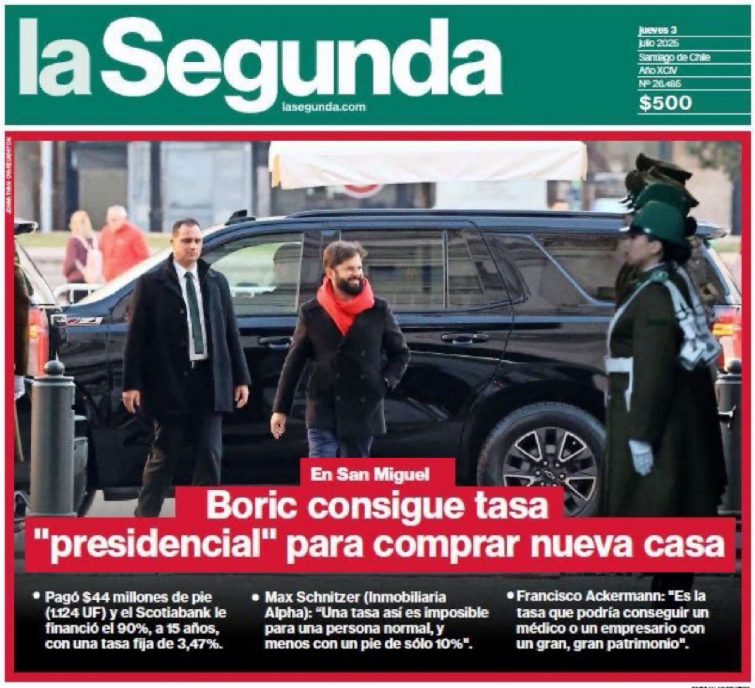 Qué le parece q <a href="/GabrielBoric/">Gabriel Boric Font</a> recibirá 20palos mensuales desde marzo próximo?

Exige al diputado <a href="/jalessandri/">Diputado Alessandri</a> que tramite y apruebe nuestro proyecto para q los ex presidentes reciban dieta solo a partir de los 65 años, como todos los chilenos. 

Pamela Jiles