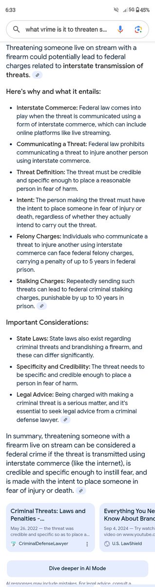 Hakatoi_'s tweet photo. @Kintsurugi @JayViperTV @Twitch But It Violates #Federal #Laws on #Terroristic Threats With a #Firearm
which Gives the @FBI @FBILosAngeles JURISDICTION
it's 5 Years PRISON for Threatening with a Firearm VIA The #Internet
So Yes @Twitch Has Potential LIABILITY especially If Something Happens to the THREATENED https://t.co/k3VeYqZnsq