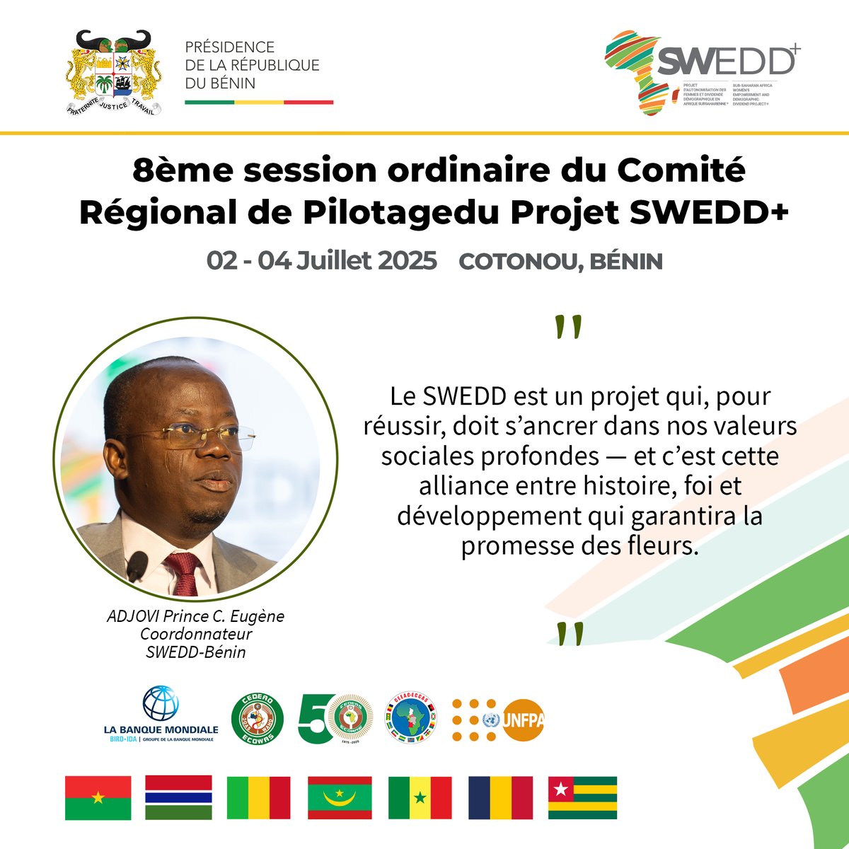 <a href="/gouvbenin/">Gouvernement du Bénin 🇧🇯</a> <a href="/UNFPA_WCARO/">UNFPA WCARO</a> <a href="/Banquemondiale/">Banque mondiale</a> <a href="/ecowas_cedeao/">Ecowas - Cedeao</a> <a href="/CEEAC_ECCAS/">CEEAC_ECCAS</a> <a href="/swedd_africa/">SWEDD Africa</a> <a href="/Melchior_AISSI/">AÏSSI Melchior Athanase Joël Codjovi</a>