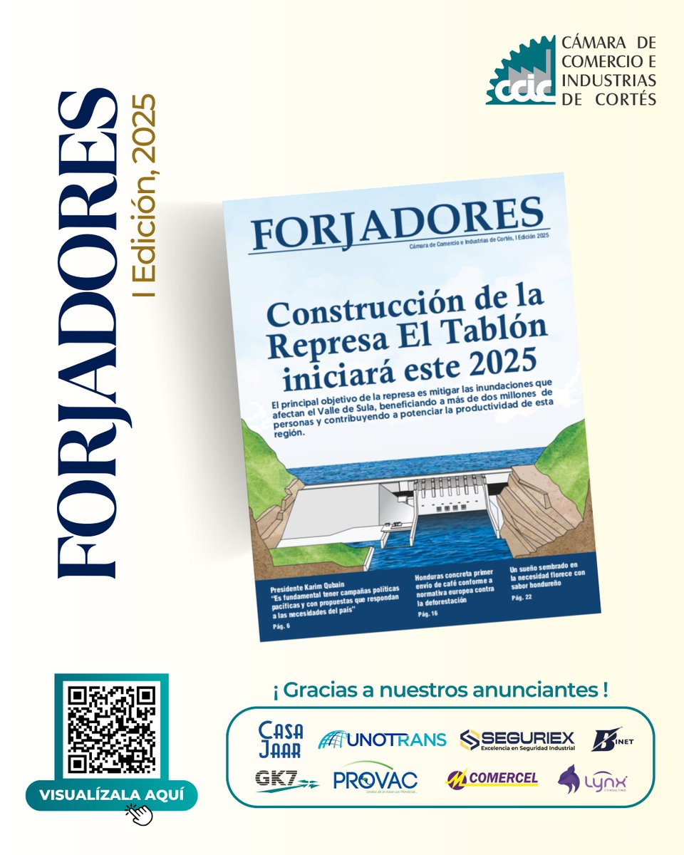 CCIC (@ccichn) on Twitter photo La 1.ª Edición 2025 de la revista Forjadores ya está disponible.📖
La Cámara de Comercio e Industrias de Cortés presenta esta edición destacando el liderazgo y la innovación empresarial de nuestra región.
📲 Leé la revista escaneando el código QR o accede directamente aquí: La 1.ª Edición 2025 de la revista Forjadores ya está disponible.📖
La Cámara de Comercio e Industrias de Cortés presenta esta edición destacando el liderazgo y la innovación empresarial de nuestra región.
📲 Leé la revista escaneando el código QR o accede directamente aquí:
