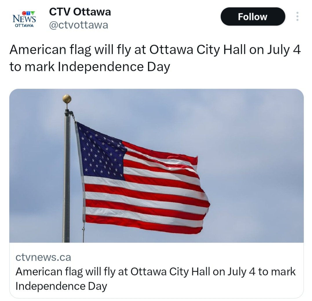 Additives_ca's tweet image. So we’re not supposed to support American products...
We’re told Trump is the enemy...
And we’re supposed to believe Mark Carney is “standing up” to the U.S.?
But Ottawa is literally raising the American flag at City Hall on July 4th to celebrate U.S. Independence Day?
🇺🇸 In…