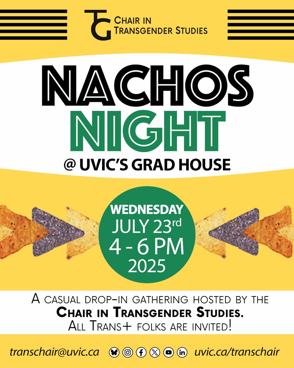 ⬇ NEXT NACHOS NIGHT ⬇

Wednesday, July 23, 2025
4:00 PM - 6:00 PM
UVic Grad House

#trans #uvic #yyj
