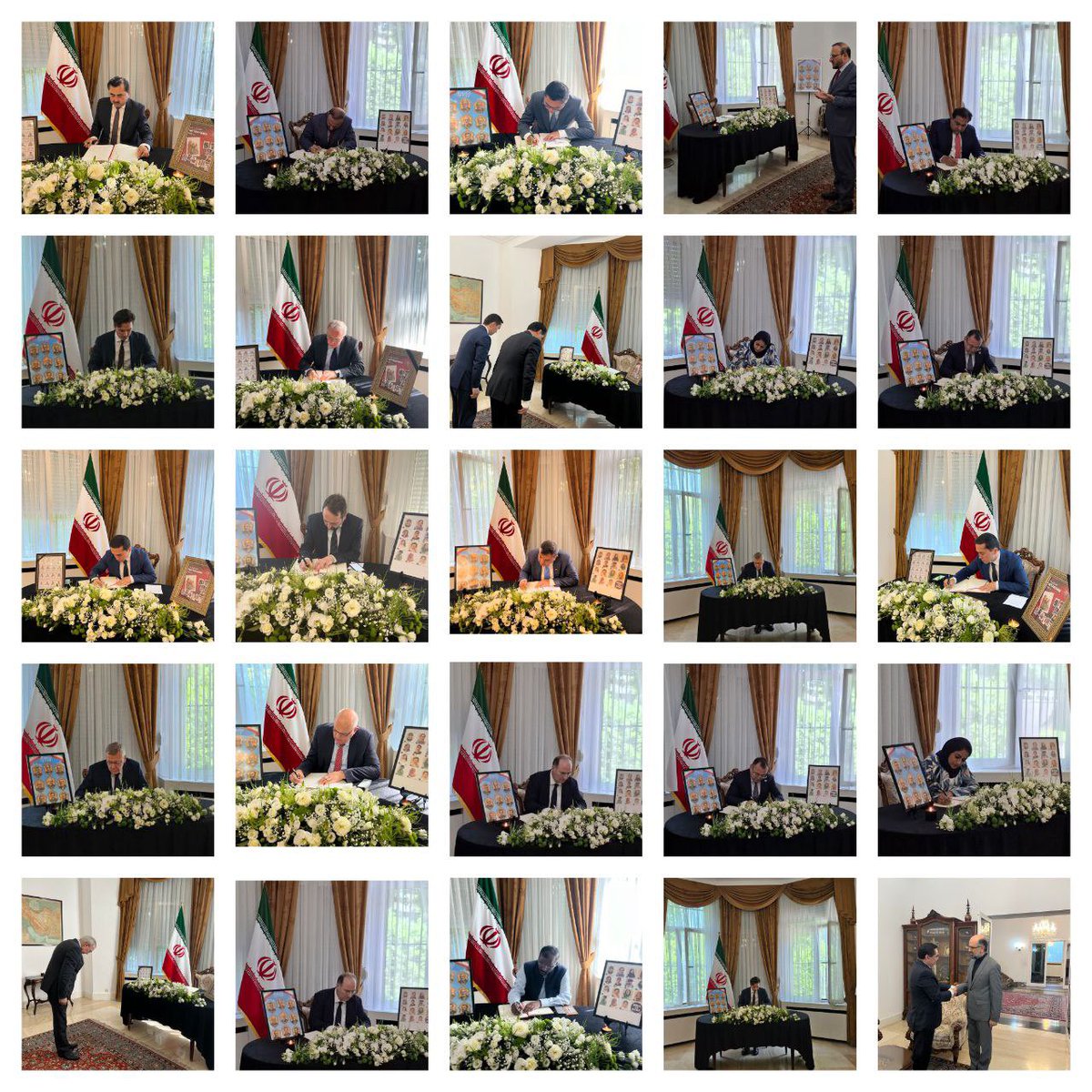 We thank all the honorable ambassadors and diplomats who signed the book of condolence opened at the embassy of the Islamic Republic of Iran in Brussels, for the martyrs of the US-backed Israel’s war of aggression against Iran.