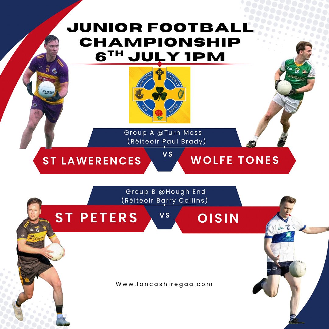 's tweet image. Junior championship fixtures this Sunday 👇 

Group A
Round 1 wins for both means that home advantage in the semi final is the prize on offer to the victor here. 

Group B
It’s a straight shootout to claim the runner up spot in the group. Both sides lost in the 1st round.