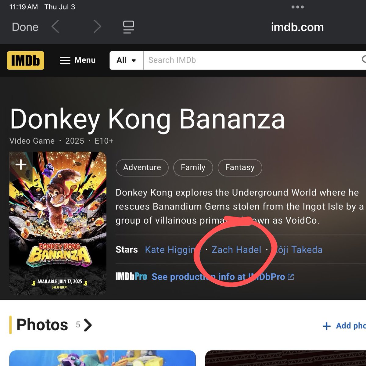 A friend of mine just discovered this on the Donkey Kong Bananza IMDB page.  Yo @psychicpebble is this real? lol, image size:1200x1200